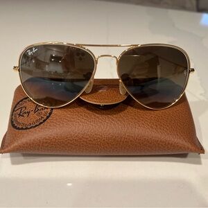 Ray-Ban Gold and Brown Aviator Sunglasses
